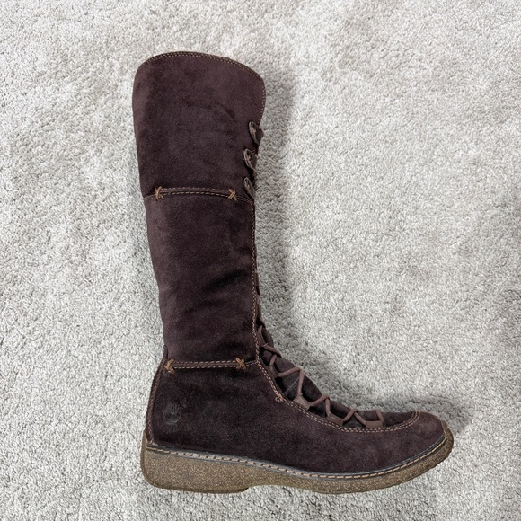 Timberland Y2K Moorland Hollace Tall Brown Suede Lace-Up Boots Sherpa Lined 7.5M - Picture 6 of 15